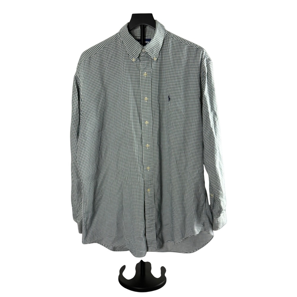 Ralph Lauren Golf Tilden Shirt Mens Large Green Gingham 100% Cotton‎ Button Down
